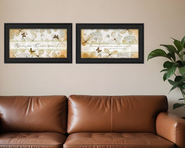 Homeroots Set Of Two Plant Kindness Black Framed Print Wall Art  Mdf Paper Print Texture 405720