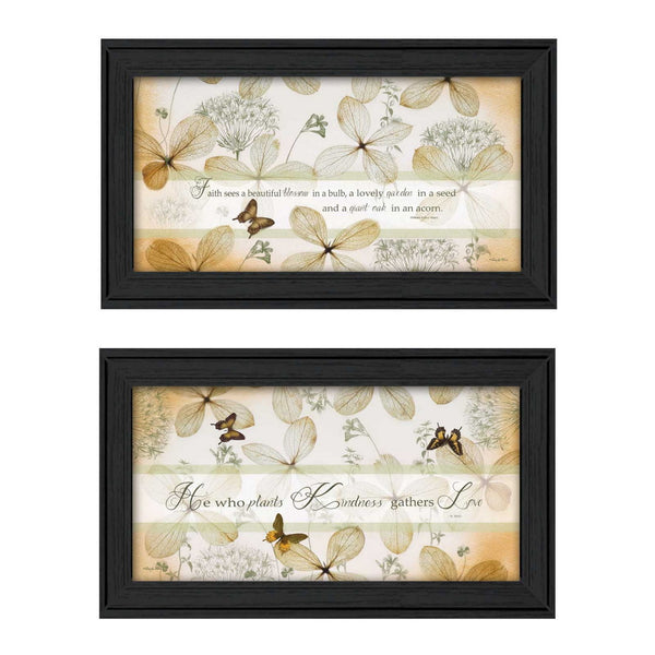 Homeroots Set Of Two Plant Kindness Black Framed Print Wall Art  Mdf Paper Print Texture 405720