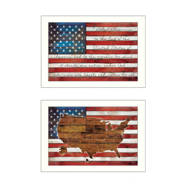 Homeroots Set Of Two American Flags White Framed Print Wall Art  Mdf Paper Print Texture 405721