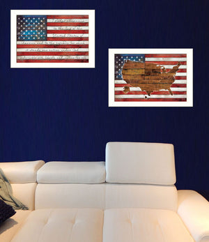 Homeroots Set Of Two American Flags White Framed Print Wall Art  Mdf Paper Print Texture 405721