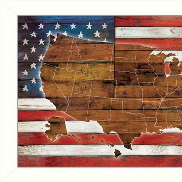 Homeroots Set Of Two American Flags White Framed Print Wall Art  Mdf Paper Print Texture 405721
