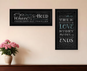 Homeroots Set Of Two Love Story Black Framed Print Wall Art  Mdf Paper Print Texture 405722