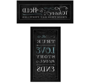 Homeroots Set Of Two Love Story Black Framed Print Wall Art  Mdf Paper Print Texture 405722