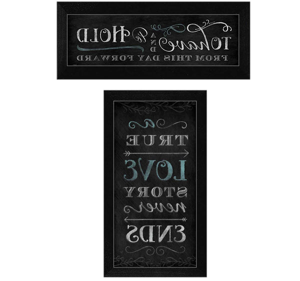 Homeroots Set Of Two Love Story Black Framed Print Wall Art  Mdf Paper Print Texture 405722