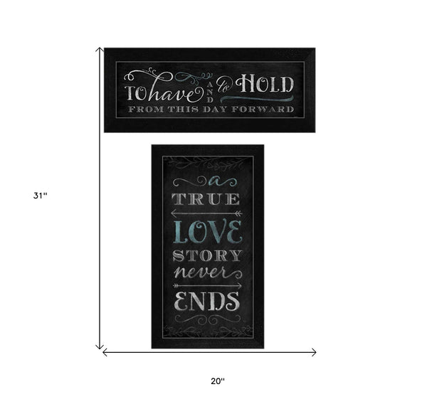 Homeroots Set Of Two Love Story Black Framed Print Wall Art  Mdf Paper Print Texture 405722