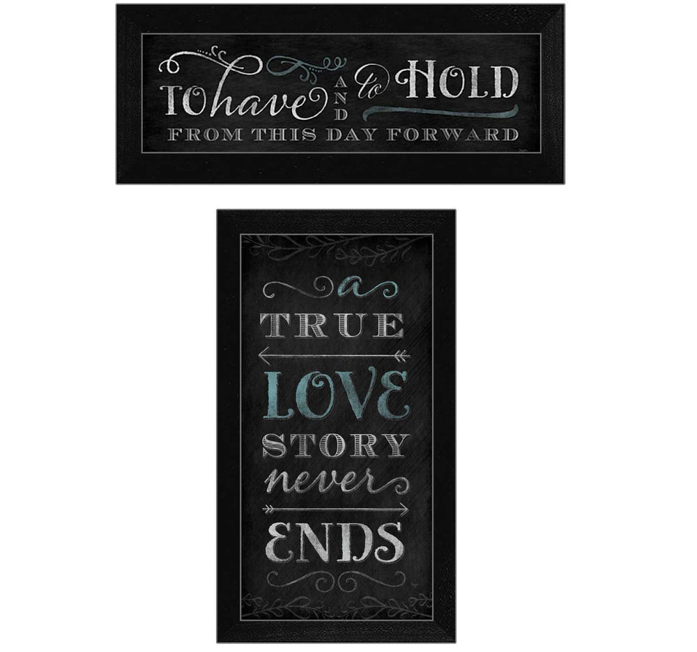 Homeroots Set Of Two Love Story Black Framed Print Wall Art  Mdf Paper Print Texture 405722