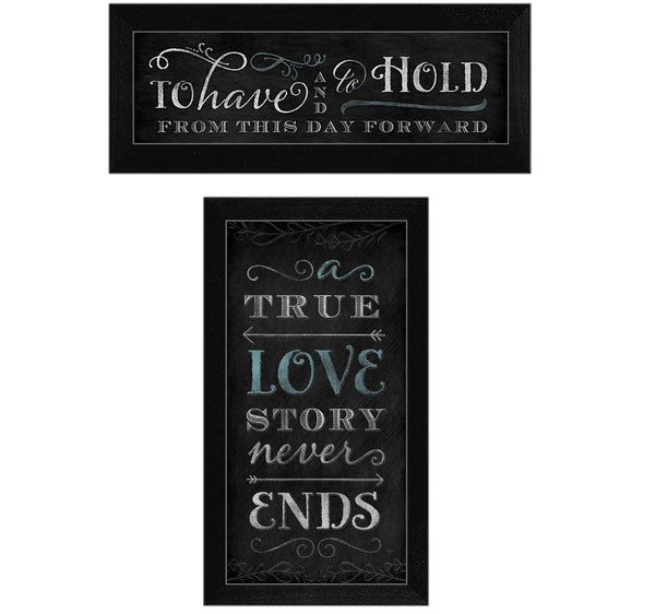 Homeroots Set Of Two Love Story Black Framed Print Wall Art  Mdf Paper Print Texture 405722