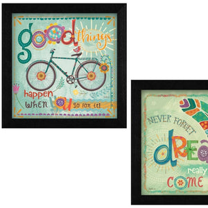 Homeroots Set Of Two Good Things Black Framed Print Wall Art  Mdf Paper Print Texture 405724