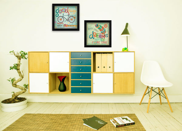 Homeroots Set Of Two Good Things Black Framed Print Wall Art  Mdf Paper Print Texture 405724