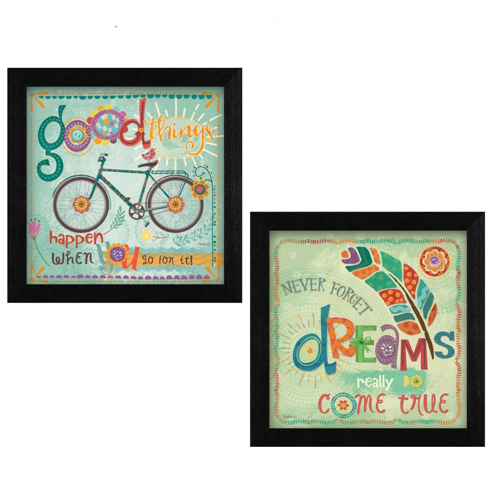 Homeroots Set Of Two Good Things Black Framed Print Wall Art  Mdf Paper Print Texture 405724
