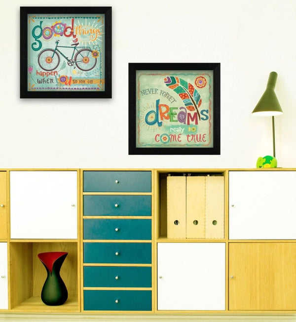 Homeroots Set Of Two Good Things Black Framed Print Wall Art  Mdf Paper Print Texture 405724