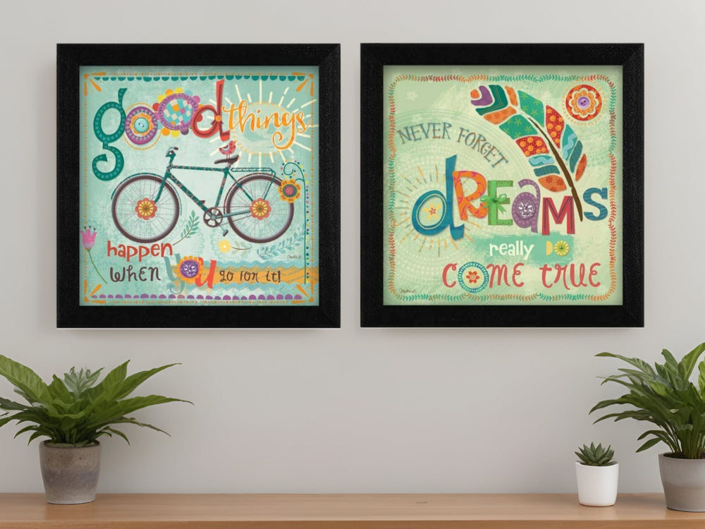 Homeroots Set Of Two Good Things Black Framed Print Wall Art  Mdf Paper Print Texture 405724