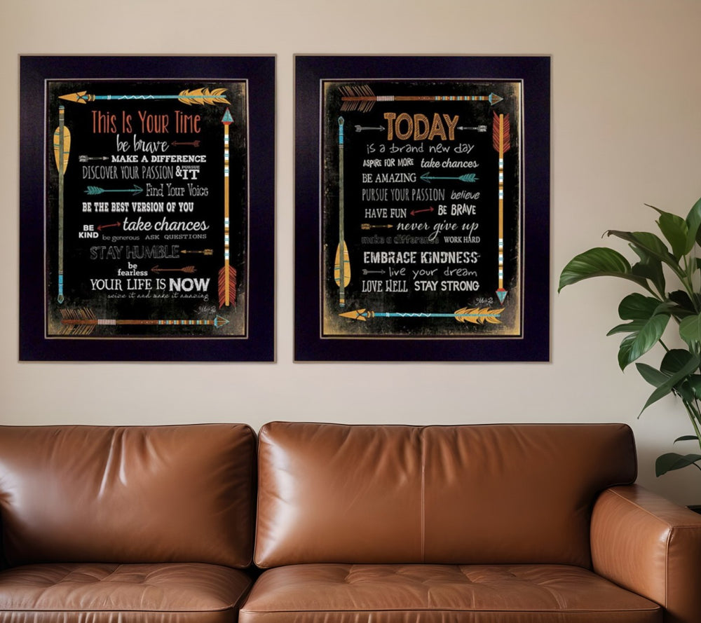 HomeRoots Set of Two Arrows II Contemporary Black Framed Print Wall Art for Modern Home Décor Refresh 405727