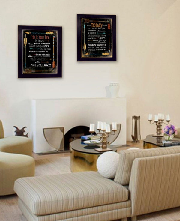 HomeRoots Set of Two Arrows II Contemporary Black Framed Print Wall Art for Modern Home Décor Refresh 405727