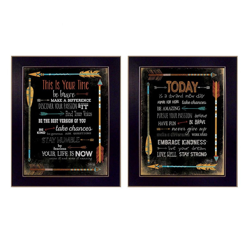 HomeRoots Set of Two Arrows II Contemporary Black Framed Print Wall Art for Modern Home Décor Refresh 405727