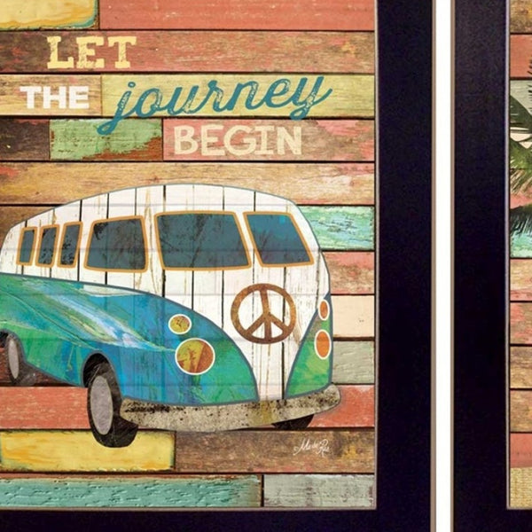 HomeRoots Set of Two Modern Travel-Inspired Black Framed Bus Print Wall Art for Stylish Home Décor 405728
