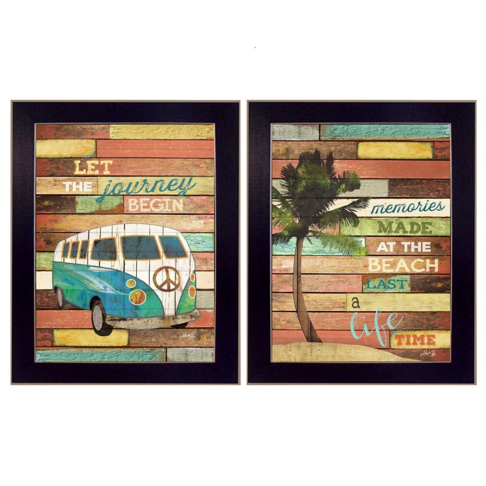 HomeRoots Set of Two Modern Travel-Inspired Black Framed Bus Print Wall Art for Stylish Home Décor 405728