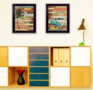 HomeRoots Set of Two Modern Travel-Inspired Black Framed Bus Print Wall Art for Stylish Home Décor 405728