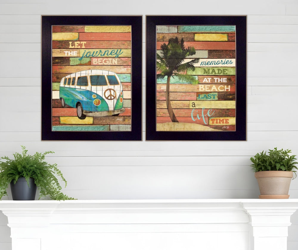 HomeRoots Set of Two Modern Travel-Inspired Black Framed Bus Print Wall Art for Stylish Home Décor 405728