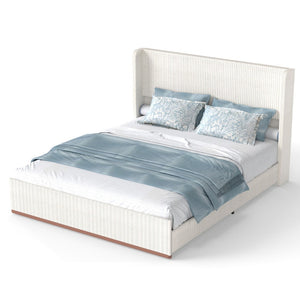 English Elm King Corduroy Wingback Upholstered Bed with Rgb Lighting and Floating Frame Design T3963P447213