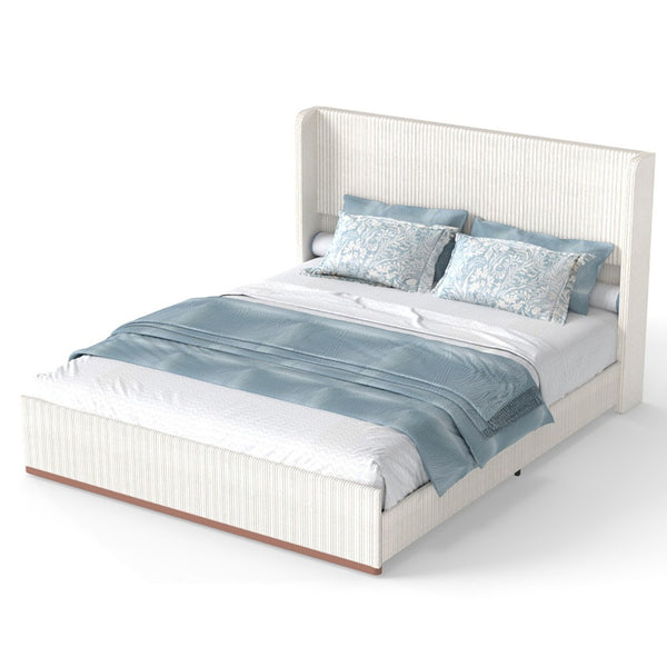 English Elm King Corduroy Wingback Upholstered Bed with Rgb Lighting and Floating Frame Design T3963P447213