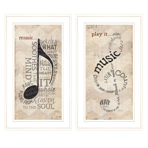 Homeroots Set Of Two Musical Notes White Framed Print Wall Art  Wood Paper 405729