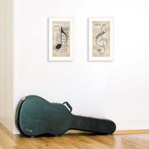 Homeroots Set Of Two Musical Notes White Framed Print Wall Art  Wood Paper 405729