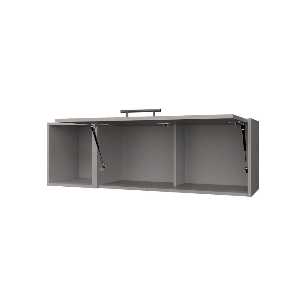 English Elm Cutter Wall Cabinet Melamine Smoke with Pneumatic Arms, Fold-Down Door & Open Display Storage B128P237137