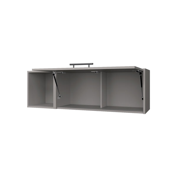 English Elm Cutter Wall Cabinet Melamine Smoke with Pneumatic Arms, Fold-Down Door & Open Display Storage B128P237137