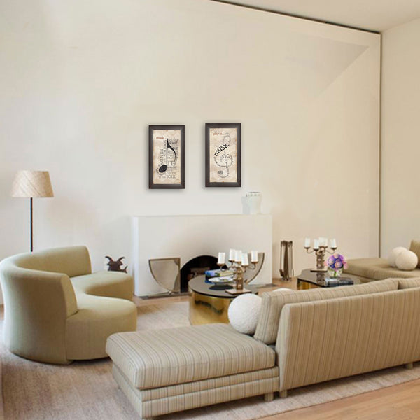 Homeroots Set Of Two Musical Notesbrown Framed Print Wall Art  Wood Product Paper Print Uv Coating 405730