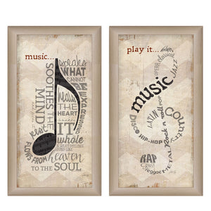 Homeroots Set Of Two Musical Notesbrown Framed Print Wall Art  Wood Product Paper Print Uv Coating 405730