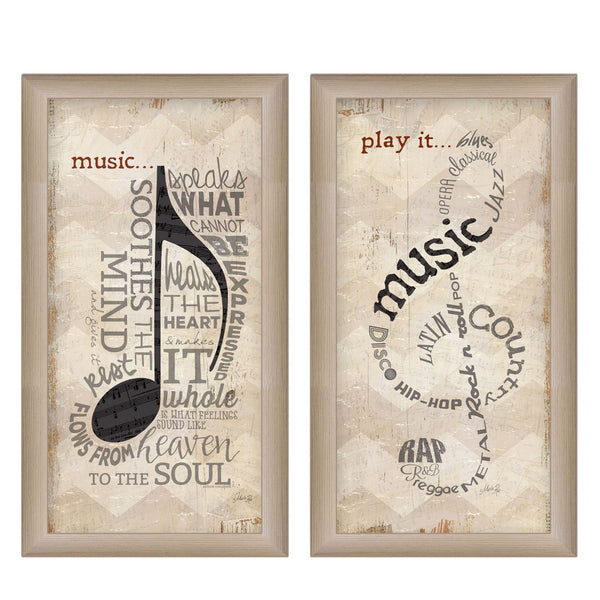 Homeroots Set Of Two Musical Notesbrown Framed Print Wall Art  Wood Product Paper Print Uv Coating 405730