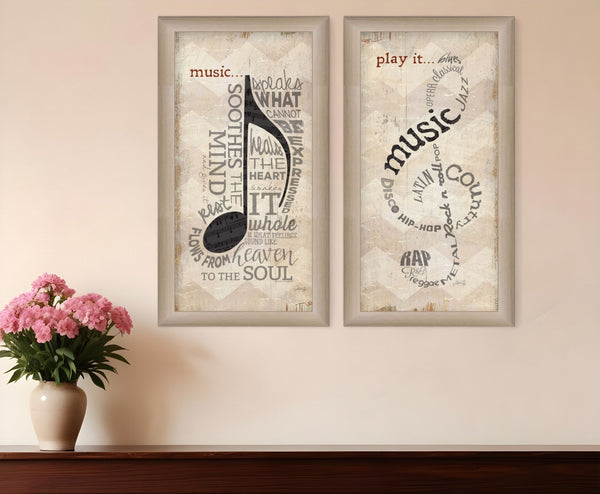 Homeroots Set Of Two Musical Notesbrown Framed Print Wall Art  Wood Product Paper Print Uv Coating 405730