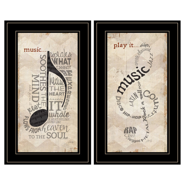 Homeroots Set Of Two Music 6 Black Framed Print Wall Art  Wood Paper 405731