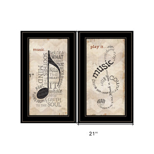 Homeroots Set Of Two Music 6 Black Framed Print Wall Art  Wood Paper 405731