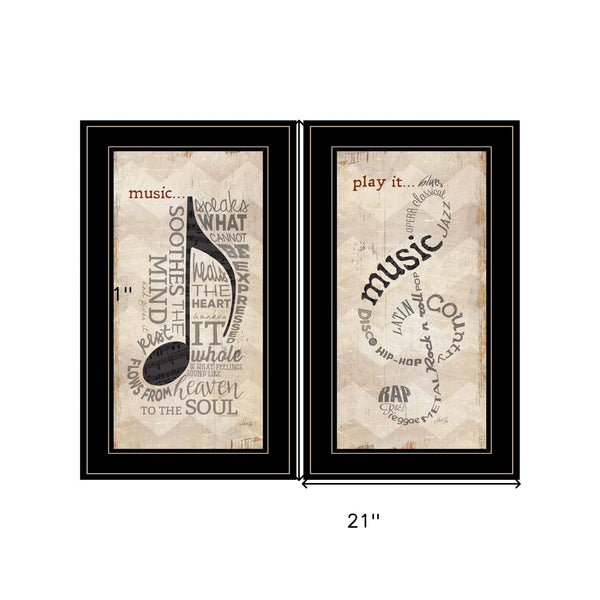 Homeroots Set Of Two Music 6 Black Framed Print Wall Art  Wood Paper 405731