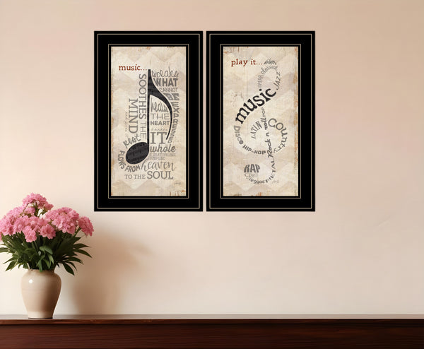 Homeroots Set Of Two Music 6 Black Framed Print Wall Art  Wood Paper 405731