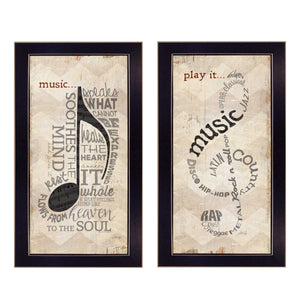 Homeroots Set Of Two Musical Notes Black Framed Print Wall Art  Mdf Paper Print Texture 405732