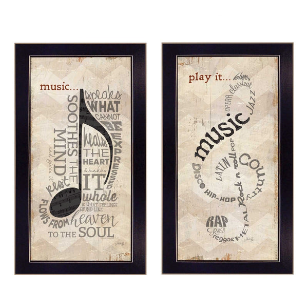 Homeroots Set Of Two Musical Notes Black Framed Print Wall Art  Mdf Paper Print Texture 405732