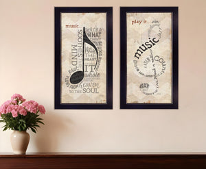 Homeroots Set Of Two Musical Notes Black Framed Print Wall Art  Mdf Paper Print Texture 405732