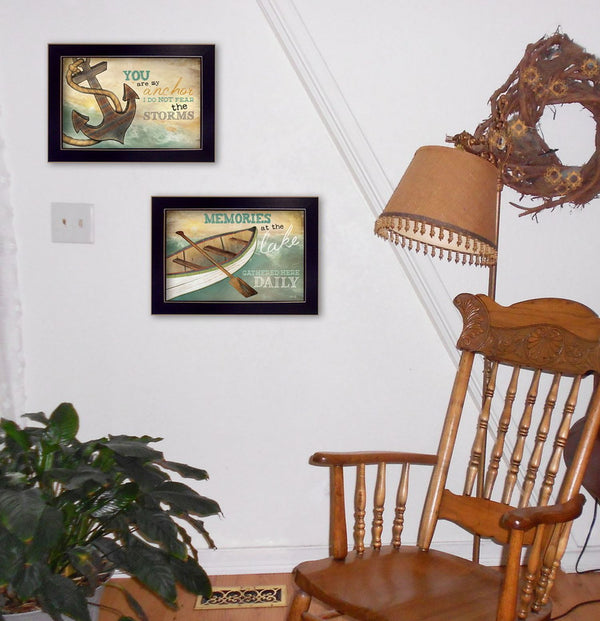 Homeroots Set Of Two Memories At The Lake Black Framed Print Wall Art  Mdf Paper Print Texture 405736