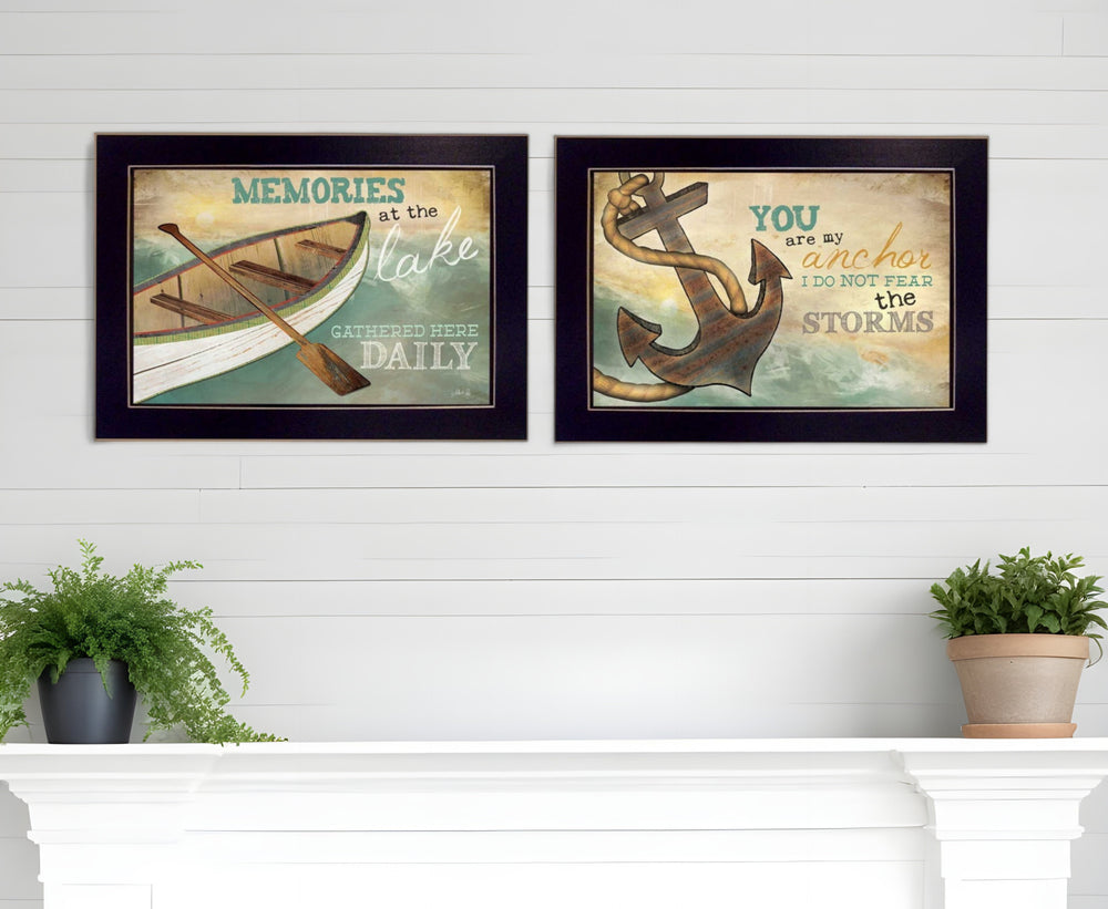 Homeroots Set Of Two Memories At The Lake Black Framed Print Wall Art  Mdf Paper Print Texture 405736