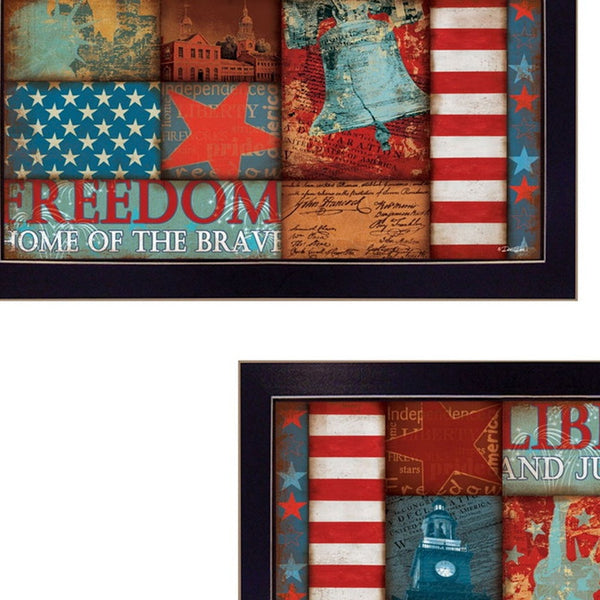 Homeroots Set Of Two Liberty And Freedom Black Framed Print Wall Art  Mdf Paper Print Texture 405740