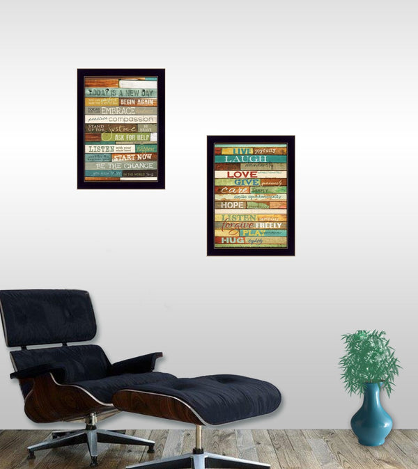 Homeroots Set Of Two Today Is A New Day Faux Wood Slat Wall Art Prints - Stylish Black Framed Decor  Wood Product Paper Print Uv Coating 405741