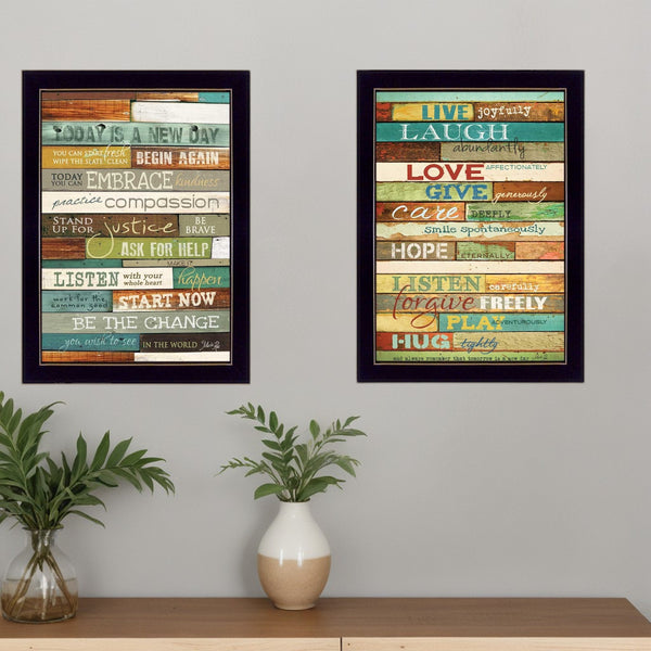 Homeroots Set Of Two Today Is A New Day Faux Wood Slat Wall Art Prints - Stylish Black Framed Decor  Wood Product Paper Print Uv Coating 405741