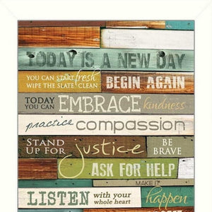 Homeroots Set Of Two Today Is A New Day Faux Wood Slat White Framed Print Wall Art For Stylish Decor  Wood Product Paper Print Uv Coating 405742