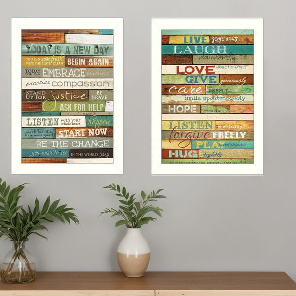 Homeroots Set Of Two Today Is A New Day Faux Wood Slat White Framed Print Wall Art For Stylish Decor  Wood Product Paper Print Uv Coating 405742