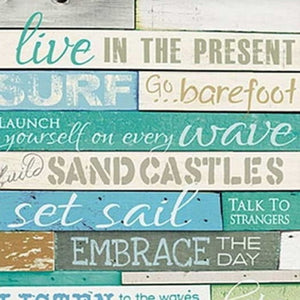 Homeroots Set Of Two Live In The Present Beachy Wall Art Prints - Stylish White Framed Home Decor Accents  Wood Product Paper Print Uv Coating 405744