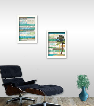Homeroots Set Of Two Live In The Present Beachy Wall Art Prints - Stylish White Framed Home Decor Accents  Wood Product Paper Print Uv Coating 405744
