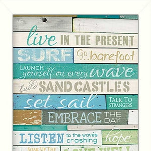 Homeroots Set Of Two Live In The Present Beachy Wall Art Prints - Stylish White Framed Home Decor Accents  Wood Product Paper Print Uv Coating 405744
